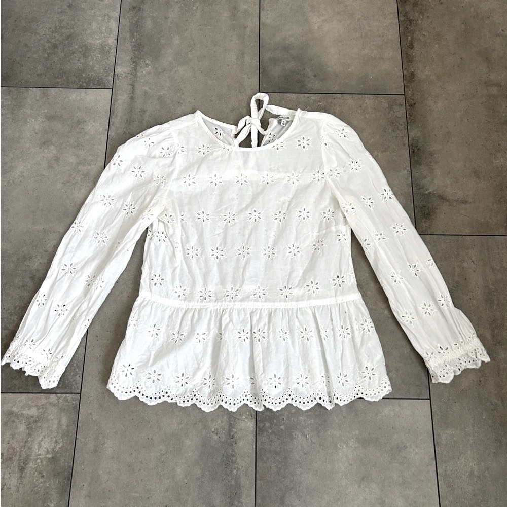 Madewell white eyelet keyhole peplum blouse top XS